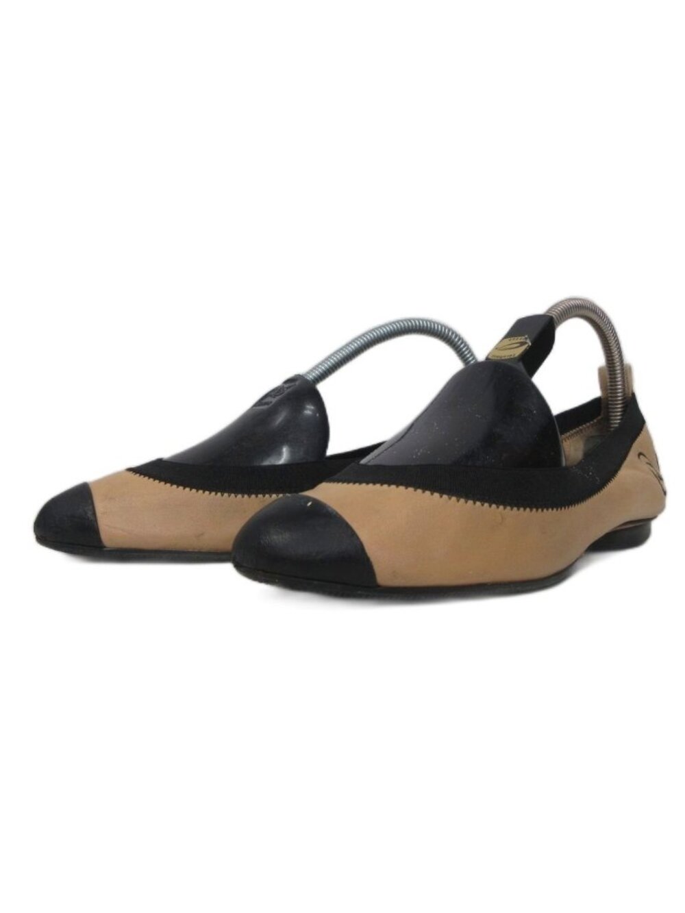 Chanel Flat Shoes CC Logo Embroidery Bicolor Beige Black